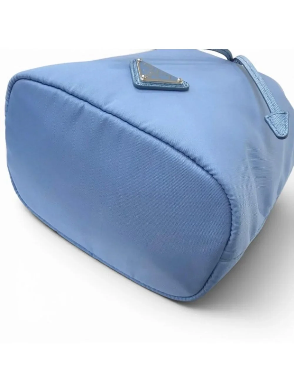 Prada Triangle Logo Re-Nylon Partial Leather Drawstring Bag Handbag Light Blue
